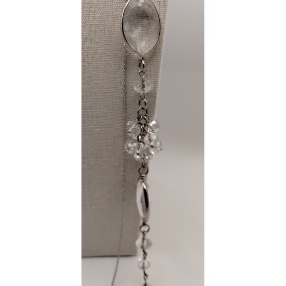 Green Crystal Key Necklace Triple Chain Bottom Into One Faceted Crystal Layered - Picture 10 of 12